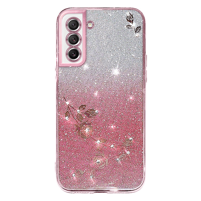 Dustproof Phone Back Cover for Samsung Galaxy S21 FE 5G Flower Pattern Decor Rhinestone Glitter Powder Flexible TPU Cell Phone Case Dustproof Phone Back Cover for Samsung Galaxy S21 FE 5G Flower Pattern Decor Rhinestone Glitter Powder Flexible TPU Cell Phone Case